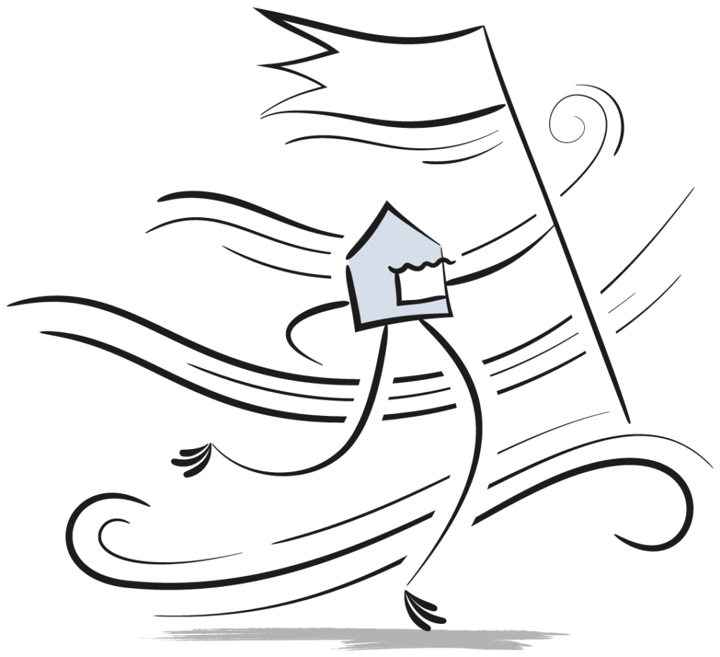 illustration of house character lifting a flag