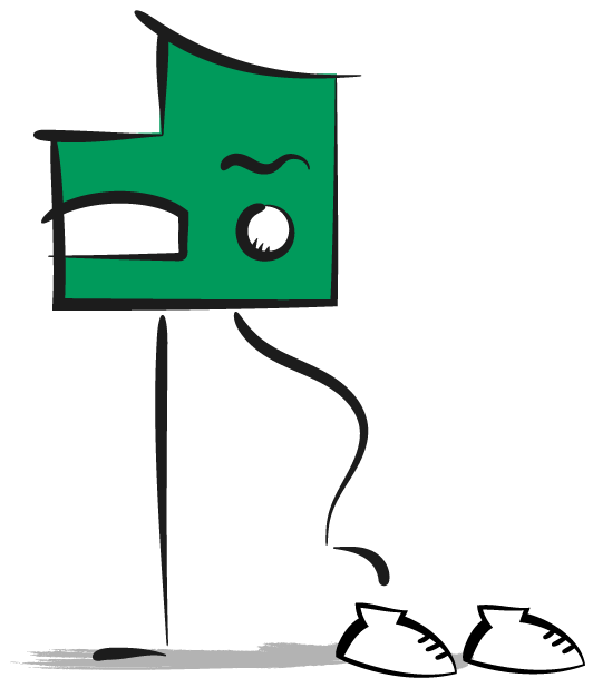 Illustration of house character trying on new shoes
