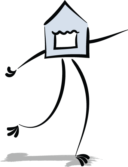 Illustration of blue house character